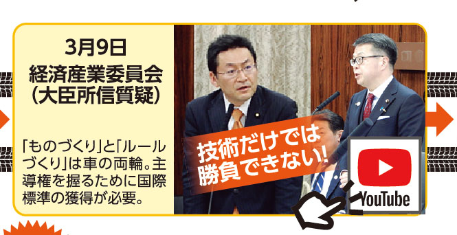 3月9日 経済産業委員会（大臣所信質疑） 「ものづくり」と「ルールづくり」は車の両輪。主導権を握るために国際標準の獲得が必要。《技術だけでは勝負できない！》