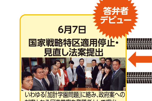 6月7日 国家戦略特区適用停止・見直し法案提出 いわゆる「加計学園問題」に絡み、政府案への対案となる民進党案を発議者として提出。