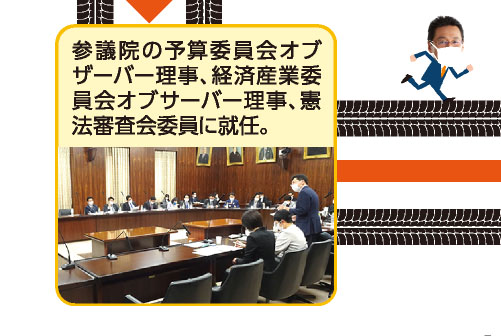 参議院の予算委員会オブザーバー理事、経済産業委員会オブサーバー理事、憲法審査会委員に就任。